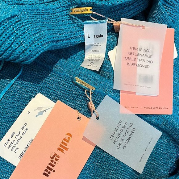NWT Cult Gaia Cyan Blue Set Womens L Brieann Knit Top/M Hedda High Waist Skirt - Picture 9 of 12